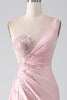 Load image into Gallery viewer, Rosa havfrue en skulder paljetter appliques ruched prom kjole med spalt
