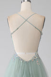 A-Line Beaded Light Green Prom Dress med Slit