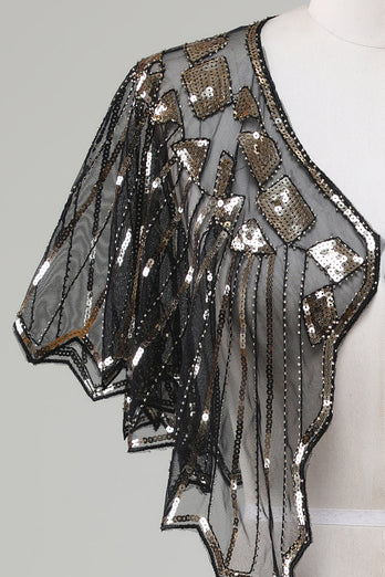 Paljetter Svart glitter 1920-tallet Kappe med perler