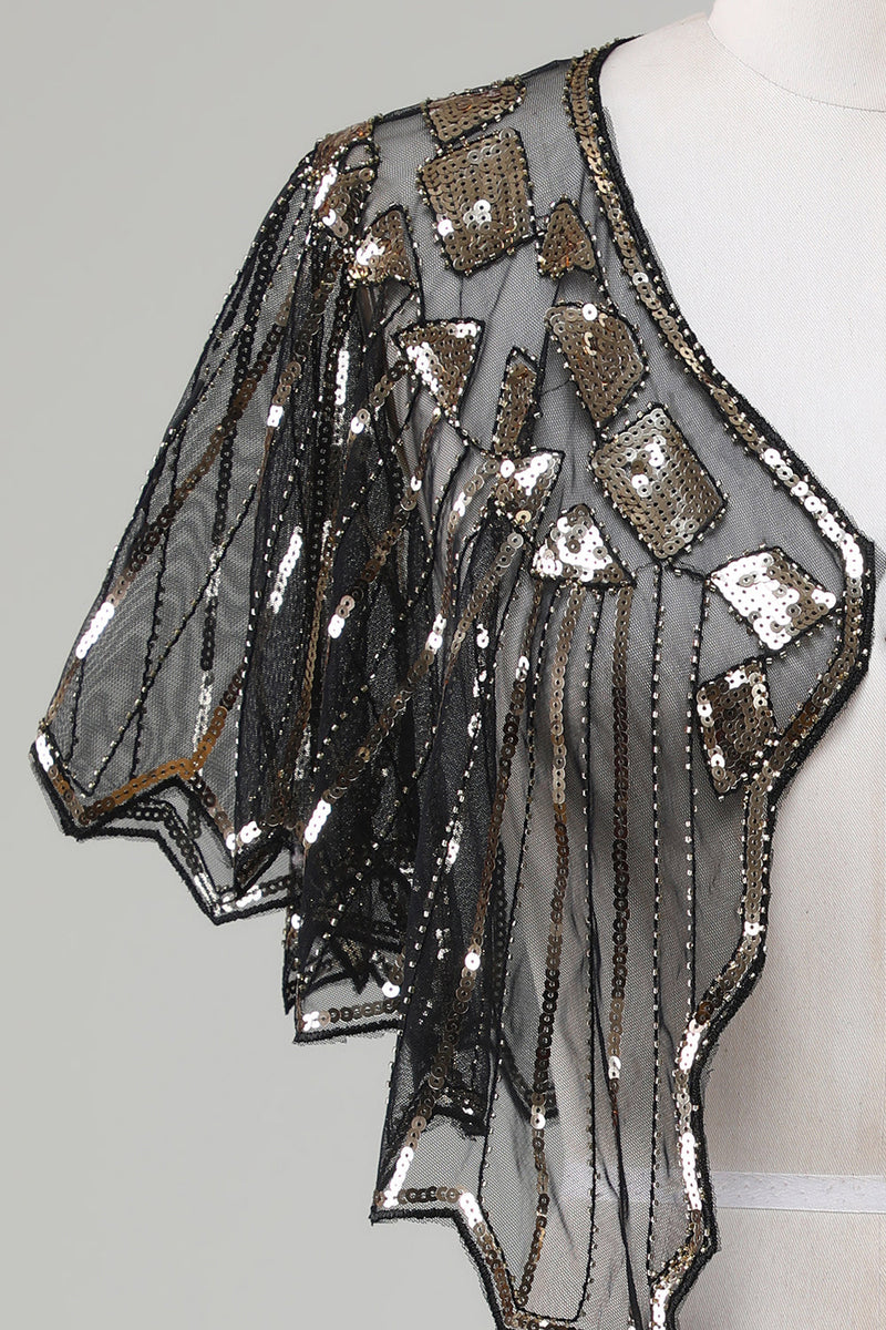 Load image into Gallery viewer, Paljetter Svart glitter 1920-tallet Kappe med perler