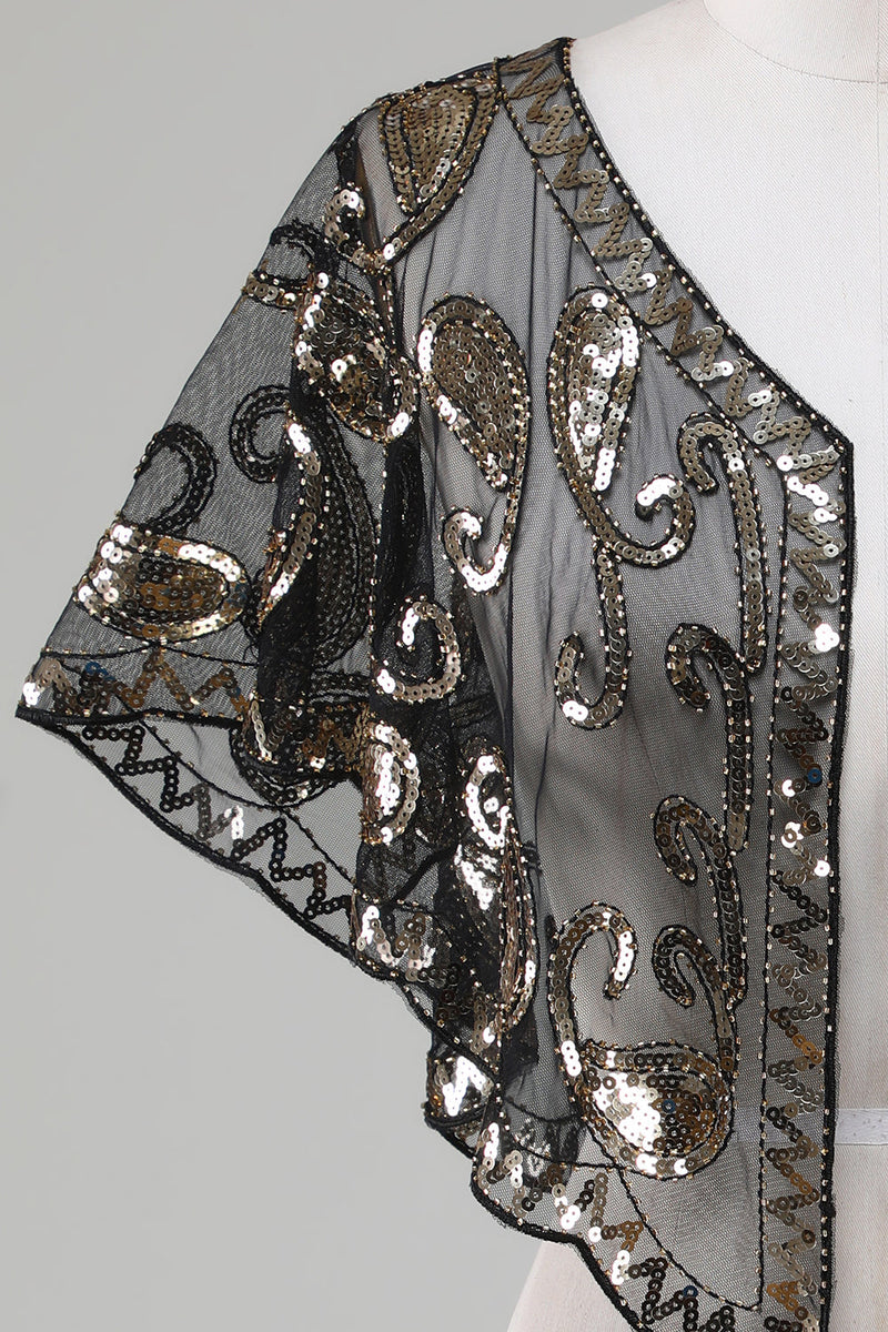 Load image into Gallery viewer, Black Glitter Sequins 1920-tallet Cape