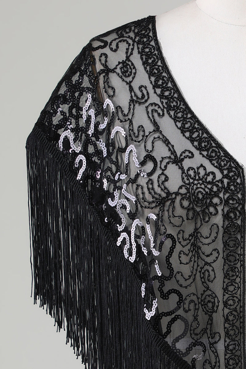 Load image into Gallery viewer, Black Sequins Glitter 1920-tallet Kappe med frynser