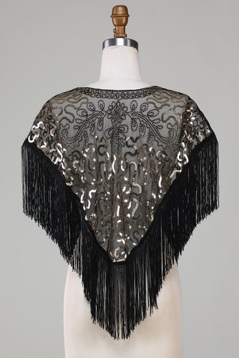 Black Sequins Glitter 1920-tallet Kappe med frynser