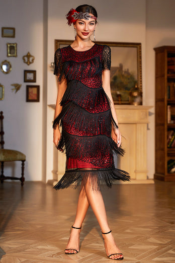 Black Beaded Gatsby frynset flapper kjole