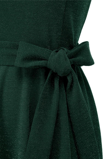 mørkegrønn vintage 1950-tallet kjole med sash