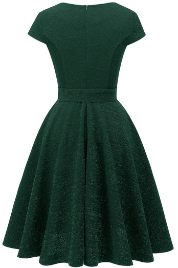mørkegrønn vintage 1950-tallet kjole med sash