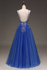 Load image into Gallery viewer, A-Line paljetter Royal Blue Prom kjole med applikasjoner