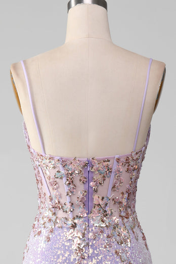 Lilac Sparkly Spaghetti stropper Mermaid Prom kjole med Slit
