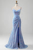 Load image into Gallery viewer, Sparkly Sequins Mermaid Light Blue Prom Dress med Slit