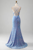 Sparkly Sequins Mermaid Light Blue Prom Dress med Slit