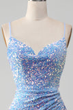 Sparkly Sequins Mermaid Light Blue Prom Dress med Slit