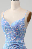 Sparkly Sequins Mermaid Light Blue Prom Dress med Slit