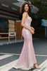 Load image into Gallery viewer, Rosa paljetter korsett Prom kjole