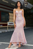 Load image into Gallery viewer, Rosa paljetter korsett Prom kjole