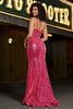 Load image into Gallery viewer, Stunning havfrue spaghetti stropper Fuchsia paljetter korsett Prom kjole