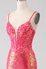 Load image into Gallery viewer, Sparkly Mermaid Fuchsia Prom kjole med paljetter
