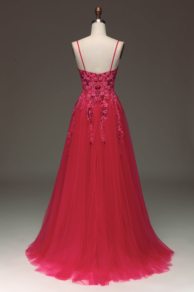 Load image into Gallery viewer, En linje lyseblå paljett spaghetti stropper prom kjole med appliques