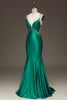 Load image into Gallery viewer, Grønn Deep V-neck Satin Mermaid Prom kjole med snøre-up ryggen