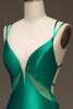 Load image into Gallery viewer, Grønn Deep V-neck Satin Mermaid Prom kjole med snøre-up ryggen