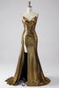 Load image into Gallery viewer, Sparkly Mermaid Golden Metallic Long Prom Dress med Slit