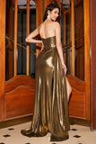 Sparkly Mermaid Golden Metallic Long Prom Dress med Slit