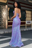 Load image into Gallery viewer, Stilig havfrue spaghetti stropper lilla paljetter korsett prom kjole