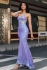 Load image into Gallery viewer, Stilig havfrue spaghetti stropper lilla paljetter korsett prom kjole