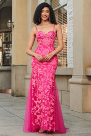 Havfrue Fuchsia Long Prom Kjole med Appliques