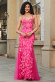 Havfrue Fuchsia Long Prom Kjole med Appliques