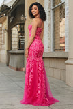 Havfrue Fuchsia Long Prom Kjole med Appliques