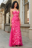 Havfrue Fuchsia Long Prom Kjole med Appliques