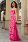 Havfrue Fuchsia Long Prom Kjole med Appliques