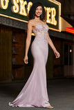 Trendy Mermaid Spaghetti stropper Blush Long Prom Kjole med Beading