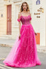 Load image into Gallery viewer, A-Line Cold Shoudler Sparkly Hot Pink Corset Prom kjole med Beading