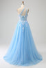 Load image into Gallery viewer, Stunning A Line One Shoulder Light Blue Long Tylle Prom Dress med Appliques