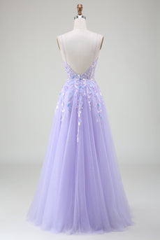 A-Line Purple Prom kjole med paljetter