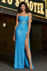 Load image into Gallery viewer, Stunning Mermaid Spaghetti stropper Blå korsett Prom kjole med Split Front