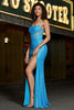 Load image into Gallery viewer, Stunning Mermaid Spaghetti stropper Blå korsett Prom kjole med Split Front