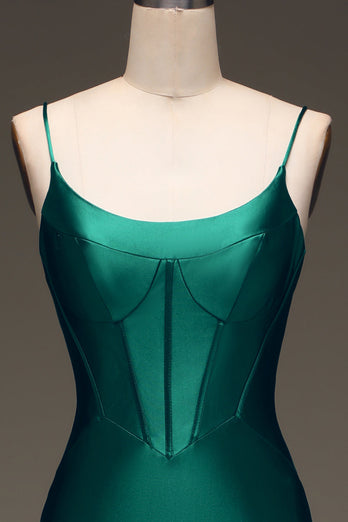 Satin Mermaid Lace-Up Back Mørkegrønn Prom kjole med korsett
