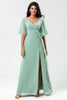 Load image into Gallery viewer, Chiffon V-hals Mint brudepike kjole med spalte