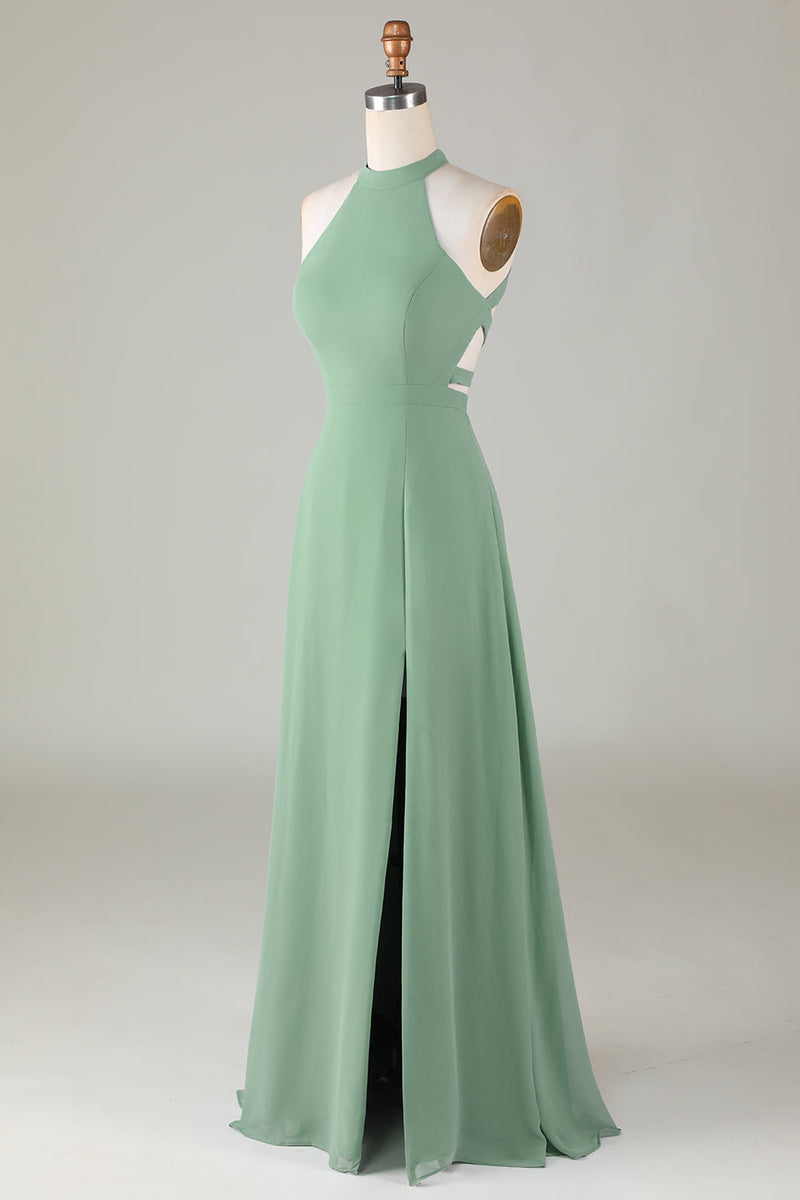Load image into Gallery viewer, A-Line Halter Åpne Back Matcha brudepike kjole med delt front