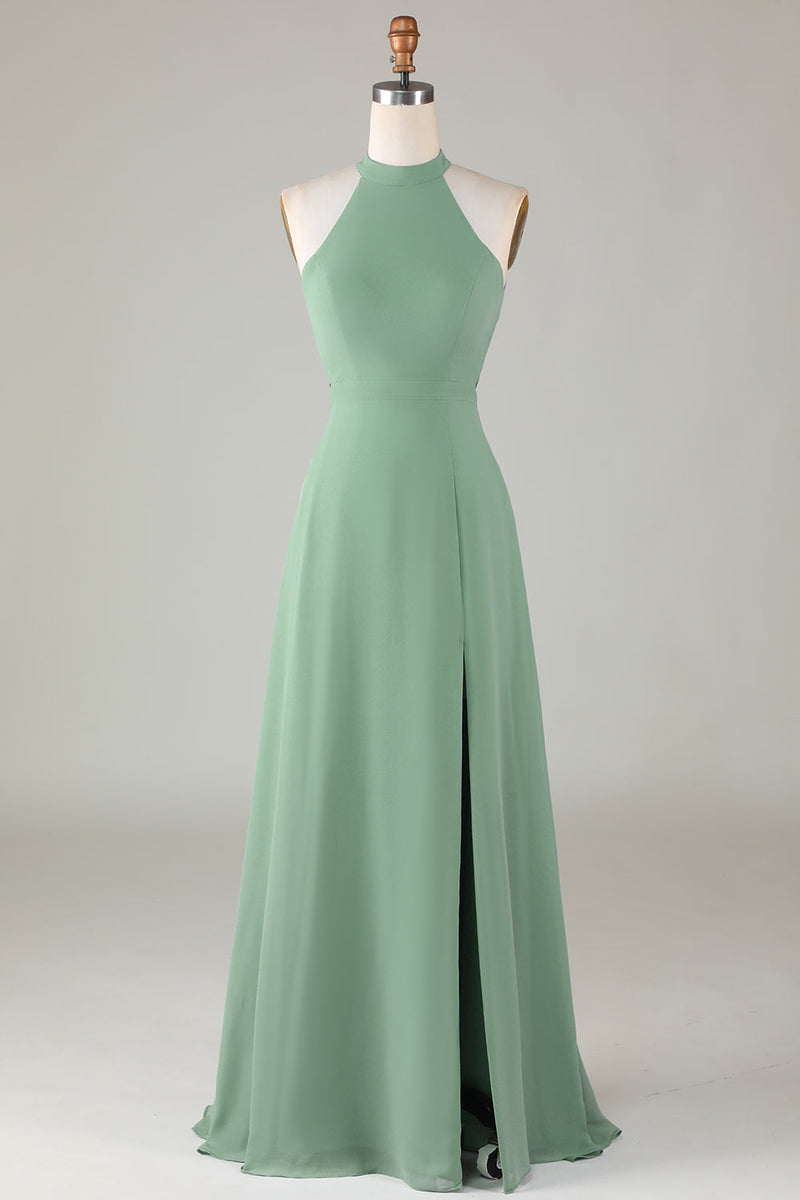 Load image into Gallery viewer, A-Line Halter Åpne Back Matcha brudepike kjole med delt front