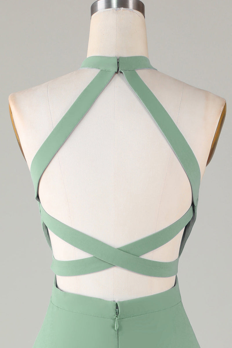 Load image into Gallery viewer, A-Line Halter Åpne Back Matcha brudepike kjole med delt front