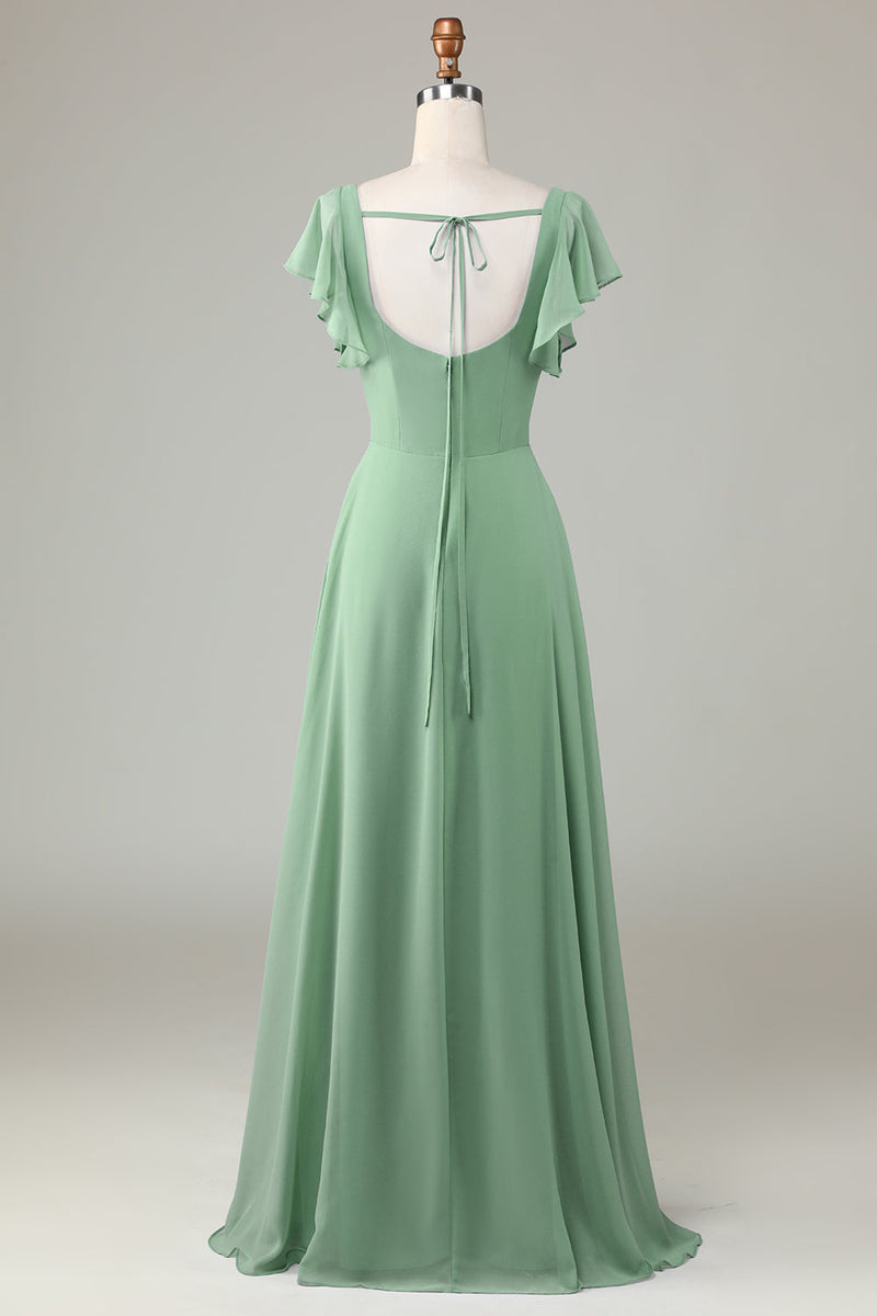 Load image into Gallery viewer, Square Neck Matcha brudepike kjole med volanger