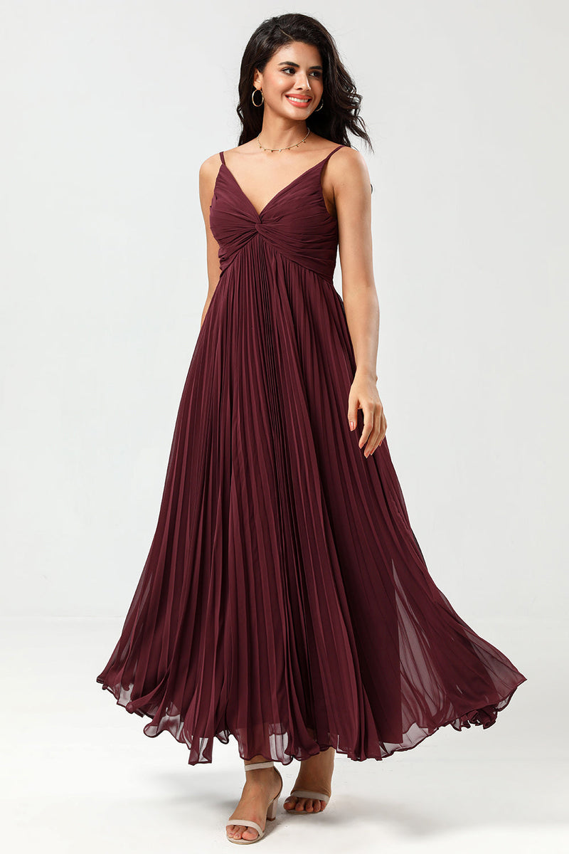 Load image into Gallery viewer, A-Line ermeløs burgunder brudepike kjole