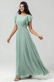 Chiffon A Line Green brudepike kjole med plissert