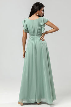 Chiffon A Line Green brudepike kjole med plissert