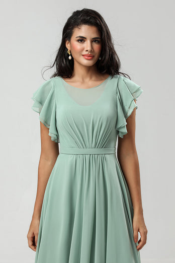 Chiffon A Line Green brudepike kjole med plissert