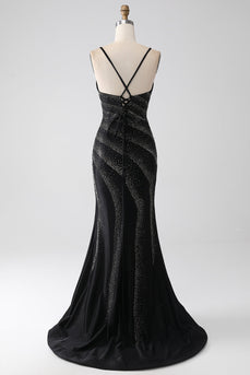 Mermaid Beaded Black Prom kjole med Slit