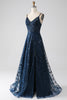 Load image into Gallery viewer, A-Line Dark Navy Spaghetti stropper Long Prom Dress med Slit